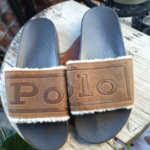 Polo by Ralph Lauren Tan and Gray Slide Sandals